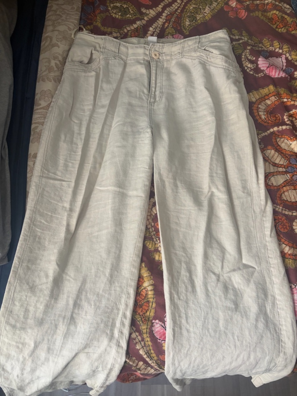 Women's Wide-Leg Linen Blend Pants in Light Beige